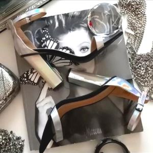 ZARA "Trafaluc" Shimmery Iridescent Open Toe Strap Block Heels